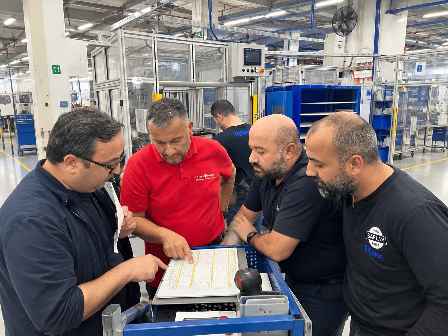 Gemba Partner team conducting a daily management assessment on the shop floor